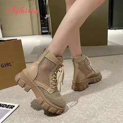 Aphixta Breathable Mesh Ankle Boots Women Platform Lace Up Zip Close Fashion Boots Autumn Shoes Woman Boats Size 43