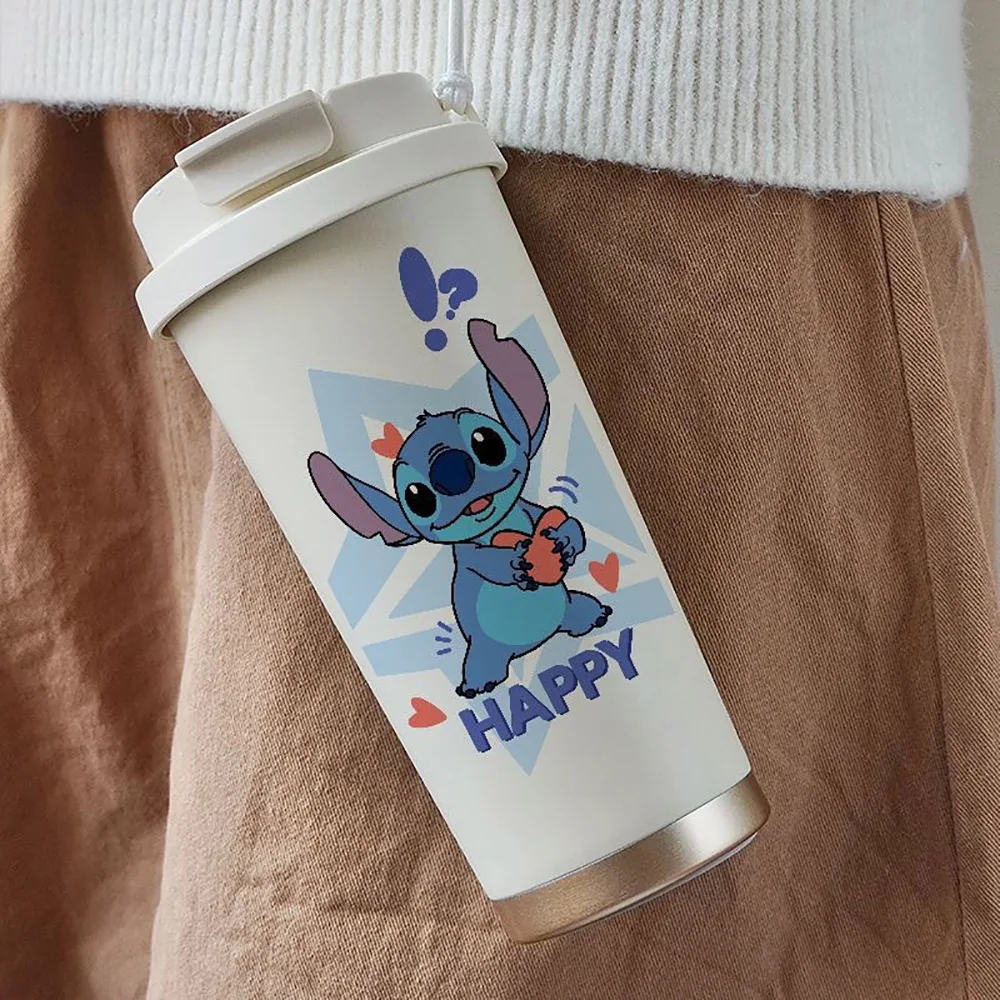 600ML Kawaii Stitch Anime Straw Cup 304 Stainless Cartoon Thermos Cup Portable Double Drinking Water Bottle Gifts For Boys Girls image 5