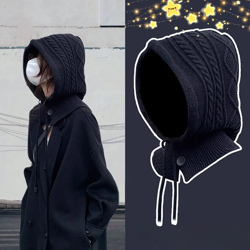 Balaclava Hat Women's Winter Warm Braided Hat Scarf Integrated Ear Protection Cold Wool Knitted Hat