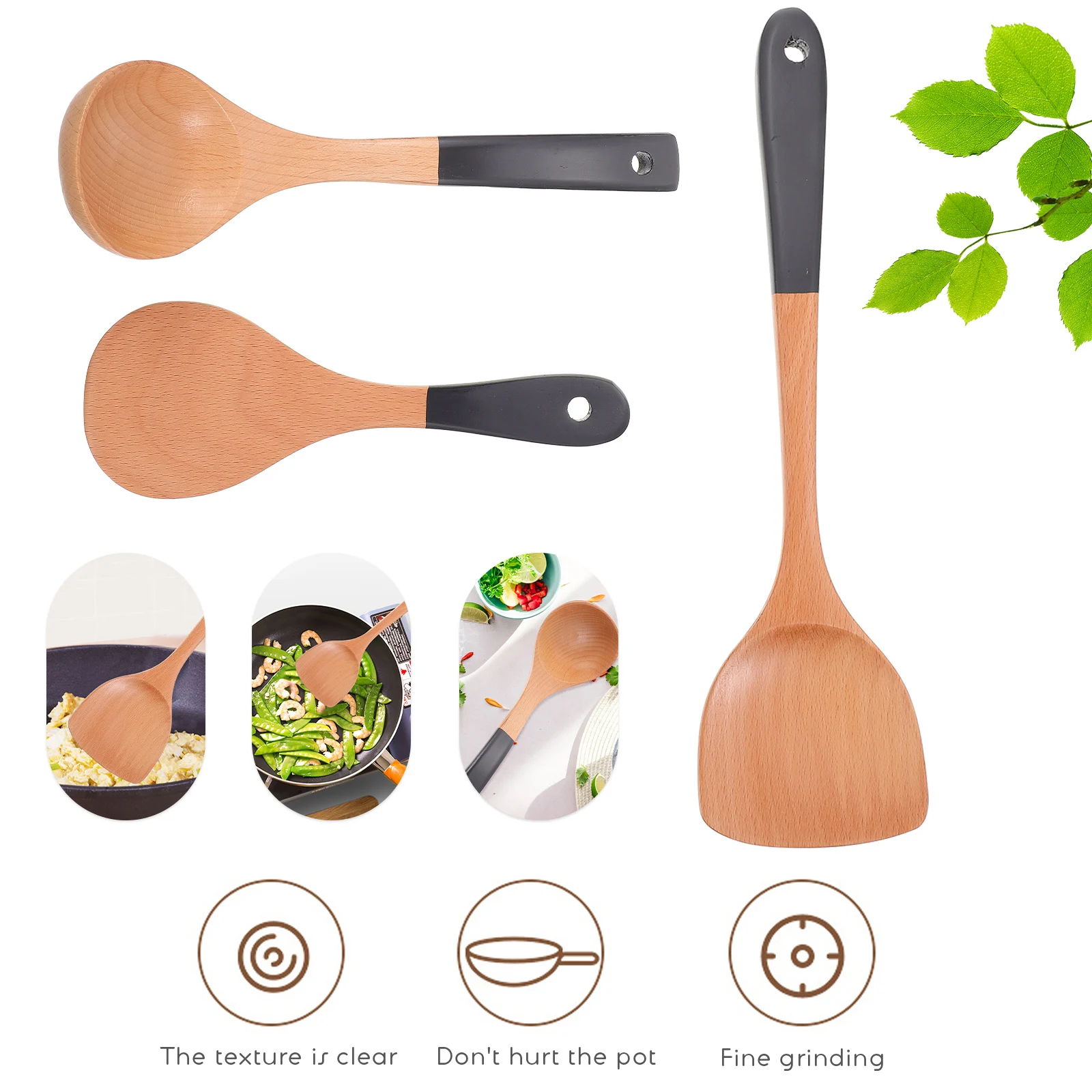 

Wooden Spatulas Spoon Set Non Stick Cooking Tools Kitchen Utensils Heat Insulated H Soup Scoop Wood Shovels Wear