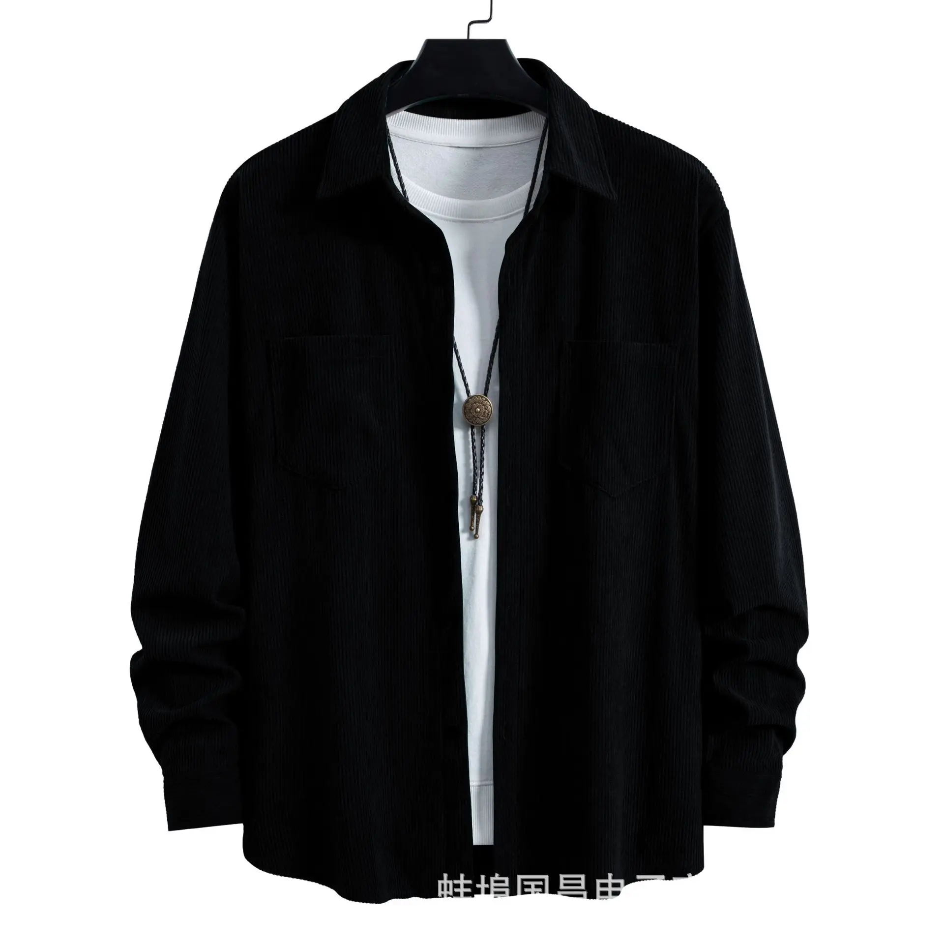 Men Spring New Arrival Corduroy Solid Flap Collar Open Front Long Sleeve Retro Casual Shirt Coat