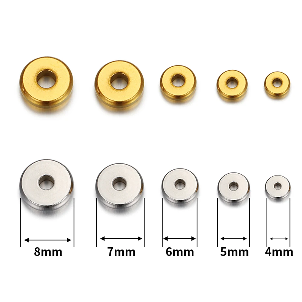 100 Stück Edelstahlperlen, flache runde Perlen in Goldfarbe, lose Abstandsperlen für DIY-Armbänder, Halsketten, Schmuckherstellung, Großhandel – Detail 12