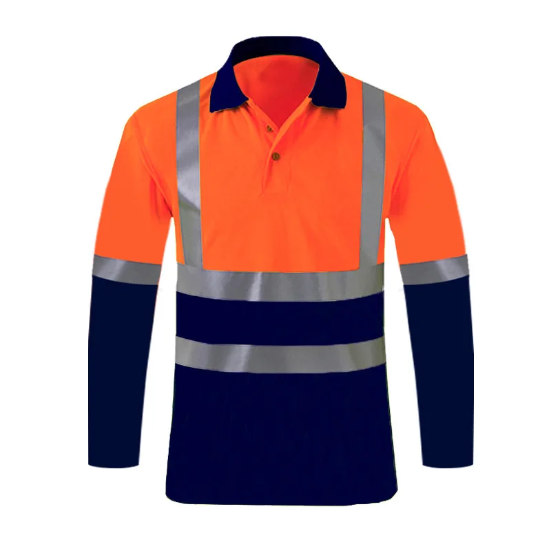 Hi-Vis Polo T-Shirt Warning Shirt Work Wear Long Sleeve