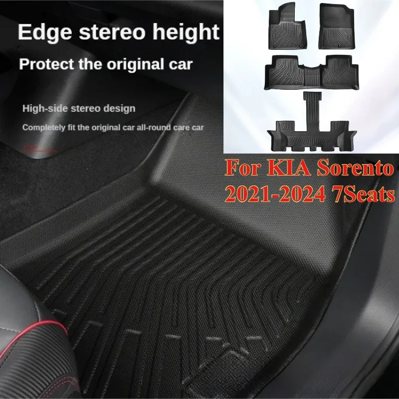 TPE Floor Mats for KIA Sorento 2021-2024 7seats  Hybrid LHD Waterproof Anti-Slip Custom Fit All-Weather Accessories