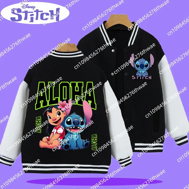 

Детская бейсбольная куртка Stitch с мультяшным принтом — повседневная спортивная одежда для мальчиков и девочек — весенне-осенняя куртка — зимнее пальто