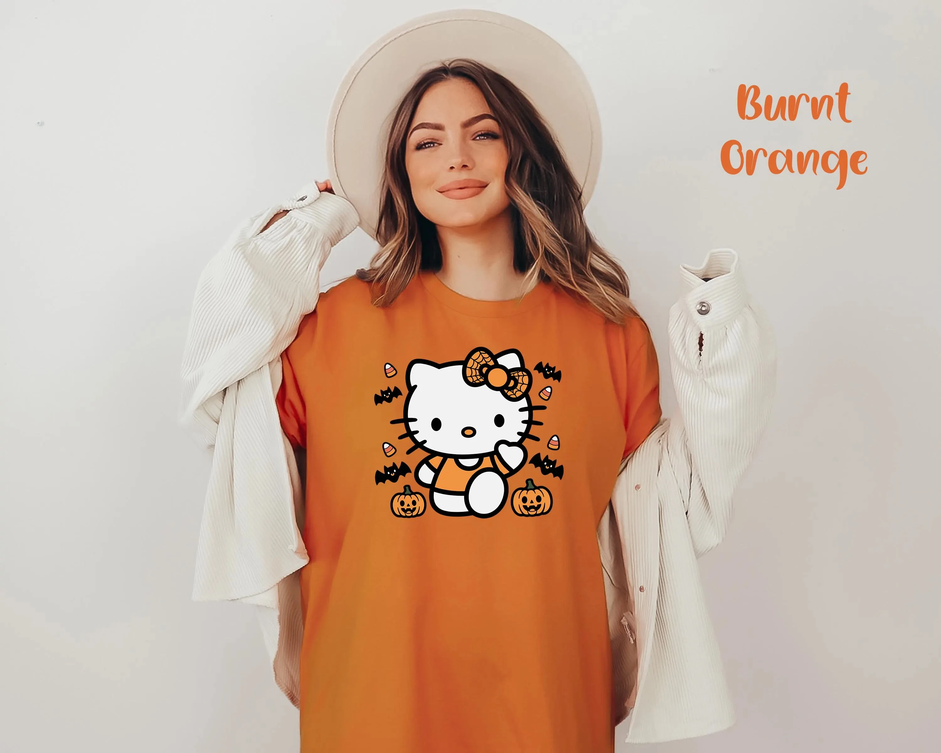 

Hello Kitty Halloween Collaboration Short Sleeved Tee Women Fashionable Casual Comfortable Versatile Sports Shirt O-Neck Y2K Top