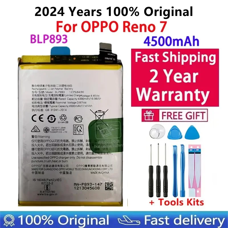 BLP893 Battery For OPPO Reno7 / RENO 7, Repair Part Capacity Phone Batteries, Fast Shipping, 100% Original, 4500mAh