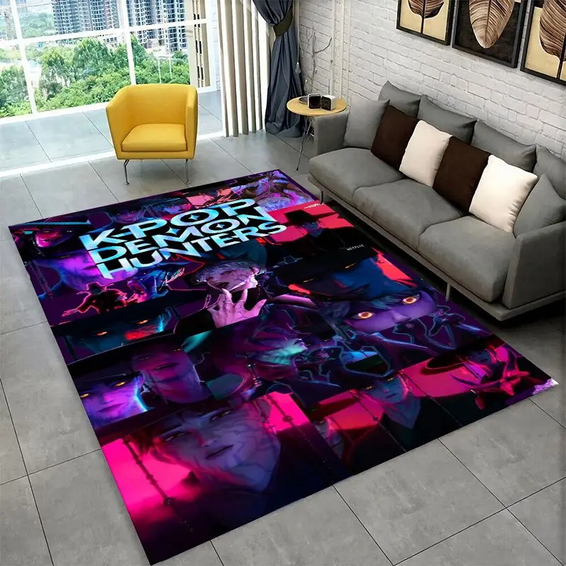 KPop D-Demon H-Hunters S-Saja Cartoon Non-Slip Area Rug for Living Room Bedroom Playroom,Carpet Floor Mat for Home Decor Holiday