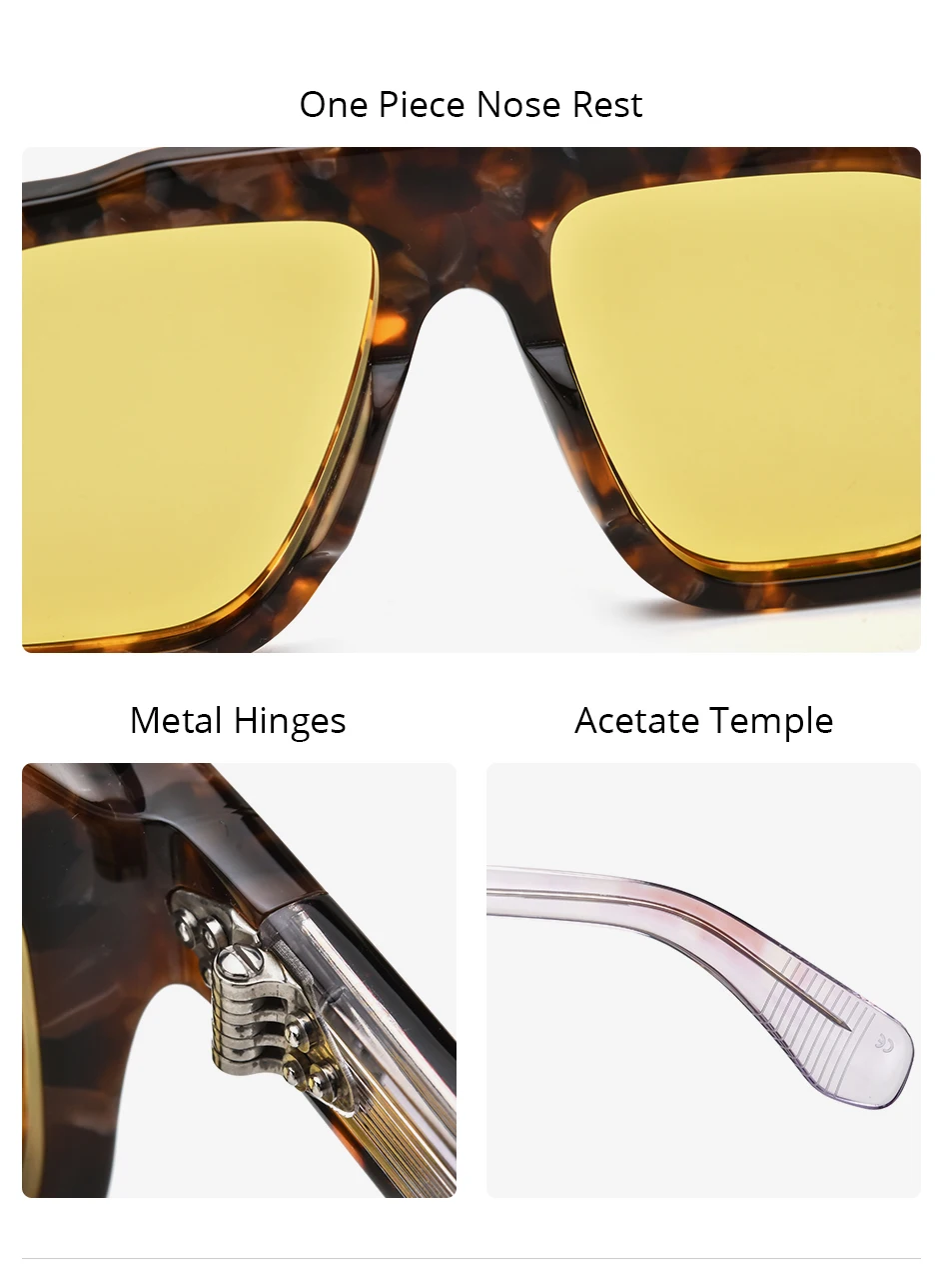 HEPIDEM Polarisierte Sonnenbrille aus Acetat, Herren, japanische Handarbeit, Marken-Designer, übergroß, dick, quadratische Sonnenbrille, Damen OC – Detail 3