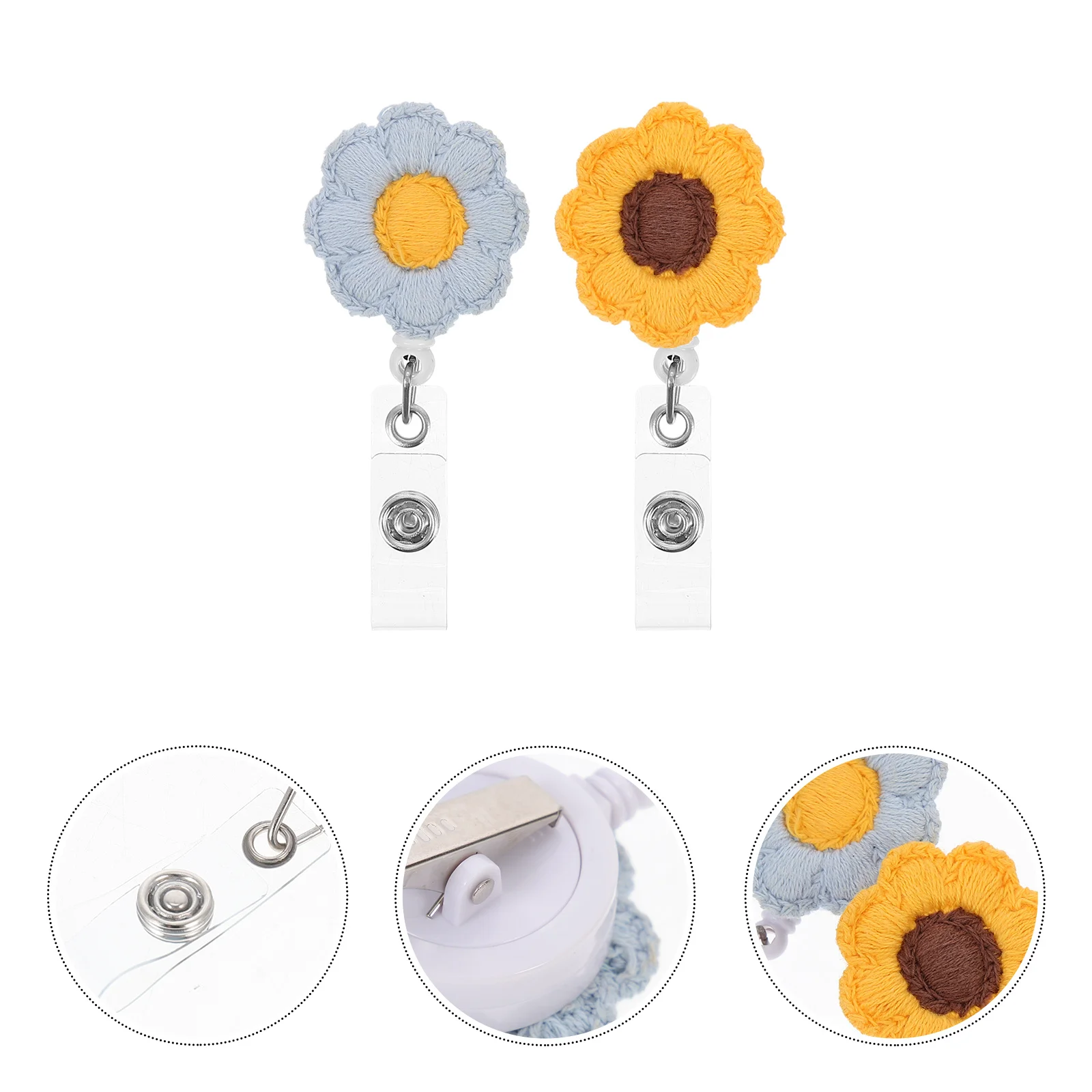 

2Pcs Decorative Badge Holder Sunflower Shape Retractable Id Card Holder for Students Teachers Nurses Workers Key Ring Organizer