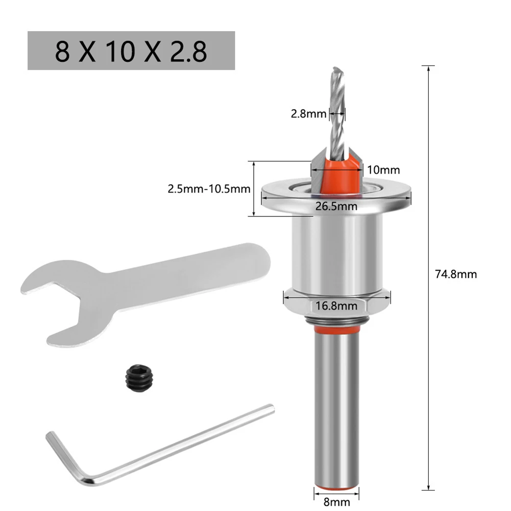 

1PC 8mm Shank Countersink Drill Bit Adjustable Locator Woodworking Router Bit Milling Cutter Screw Extractor Wood Drilling Bit