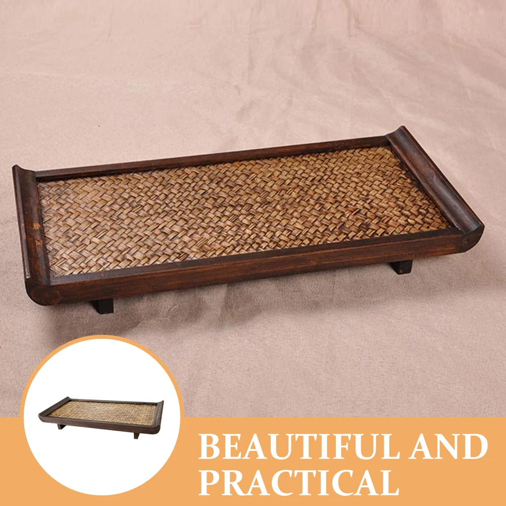 

Wooden Woven Tray Rectangular Tea Serving Tray Home Hotel Beauty Salon Food Storage Snack Bread Tea Cup Water Fruit
