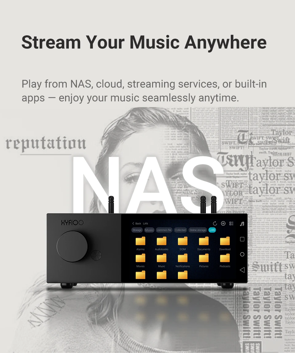 AIYIMA&HYFIOO DM100 Musik Streamer Media Player Bluetooth 5.4 Wireless Audio 5,5 Zoll LCD Unterstützung AirPlay NAS Spotify – Detail 14