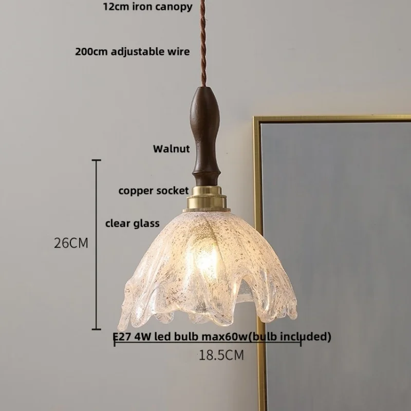 IWHD Nordic Modern LED Pendant Lamp Bedroom Aisle Bar Walnut Wood Wire Adjustable Home Decor White Glass Hanging Light Fixtures