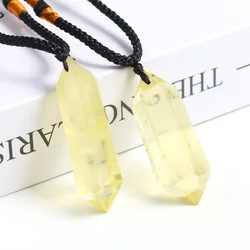Natural Citrine Necklaces Hexagonal Double Point Pendants Healing Energy Crystal Gemstones Magic Amulet Protection Women Jewelry