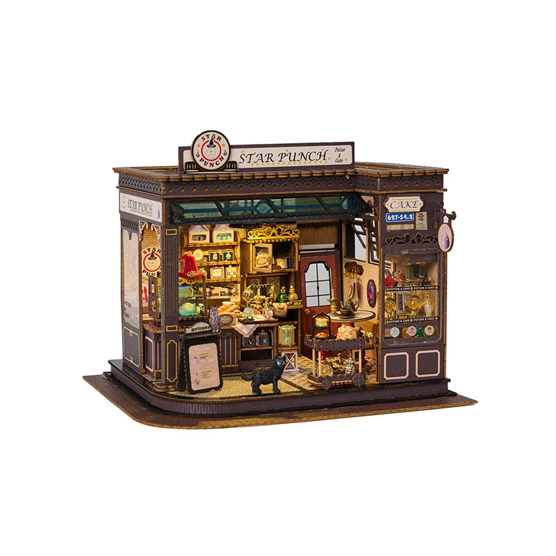 Maison de poupée en bois, bricolage, café magique Miniature avec Kit de meubles, blocs à assembler, jouets pour enfants et adultes, cadeau d'anniversaire Casa