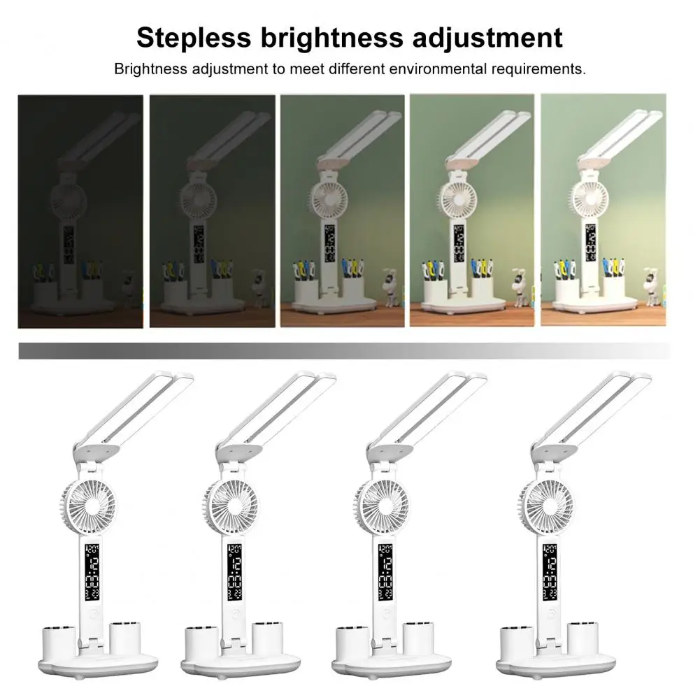 

Лампа с регулировкой яркости, многофункциональный светодиодный настольный светильник с вентилятором и держателем для ручки, с сенсорным управлением, для офиса, плавное Управление яркостью