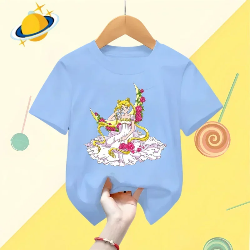 Cartoon anime Sailor Moon kids t-shirt Harajuku Kawaii cute girl manica corta manga camicia casual baby top shirt