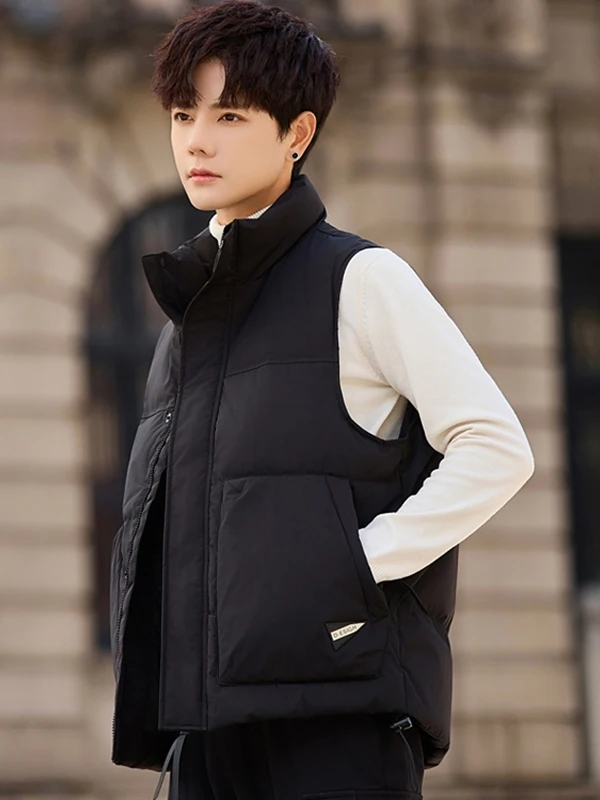 

Men's down Vest Thi Warm Casual Sle Stand Collar Jaet Youth Faion Outerwear Winter New Arrival U-ICLER Brand