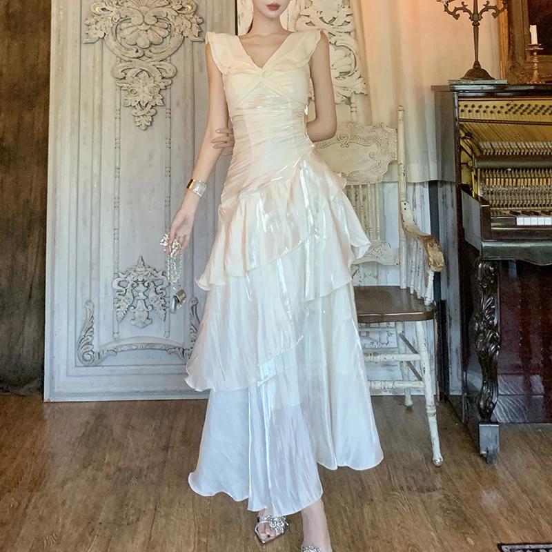 Luxe Witte Jurk Vrouwen Lange Maxi Party Zeemeermin Jurk Off-De-Schouder Zomer Backless Ruches Jurk Vrouwelijke 2026 nieuwe Vestidos