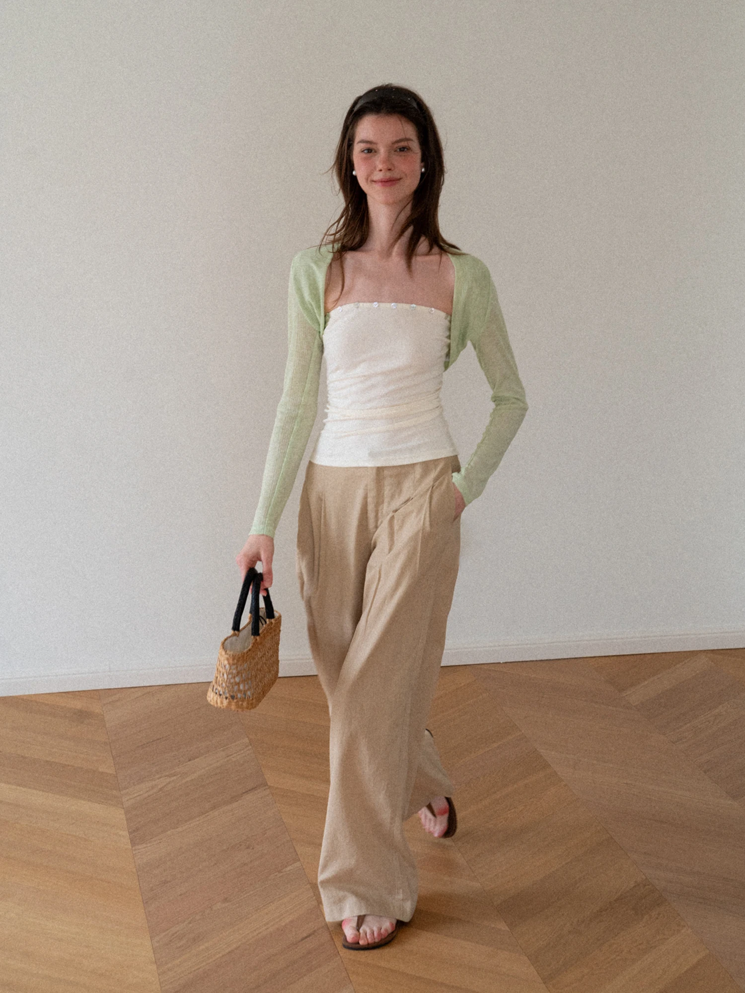 EGGKA Summer Green Long Sleeve Open Cardigan Women's Slim Fit Sun Protection One Shoulder Top Casual Style Breathable Polyest...