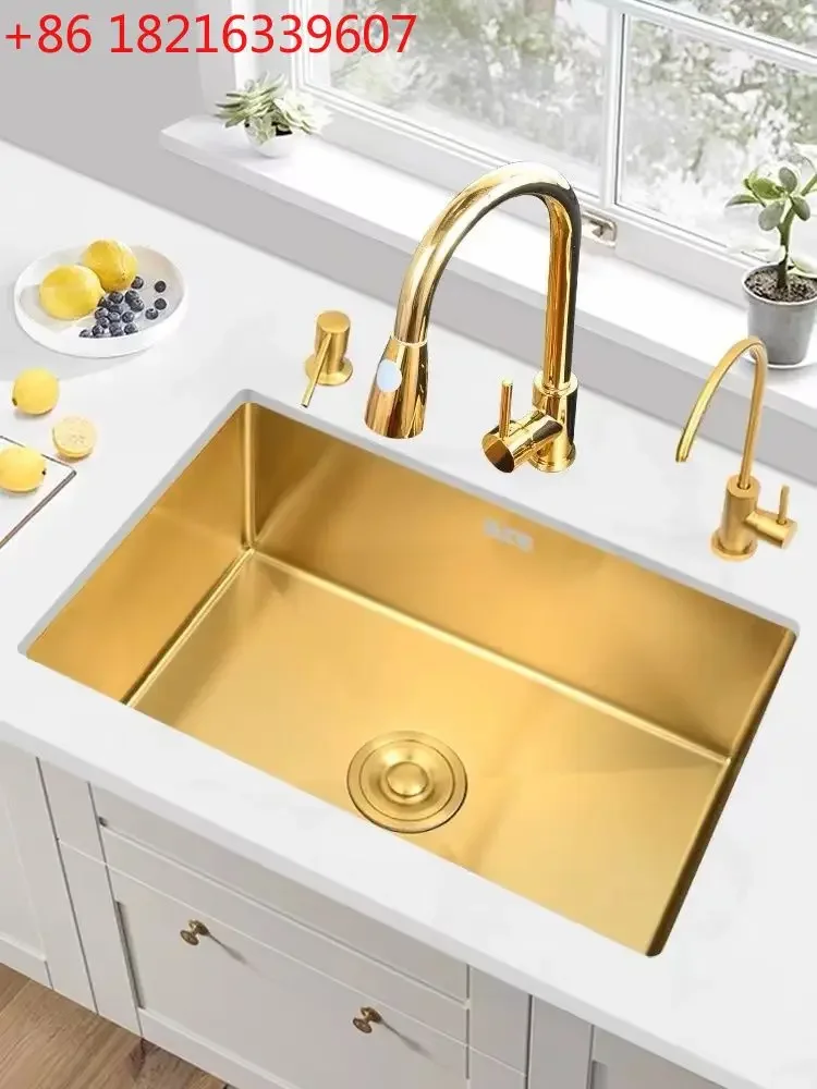 Nano stainless steel 304 sink golden kitchen under counter basin single slot hand thickened
