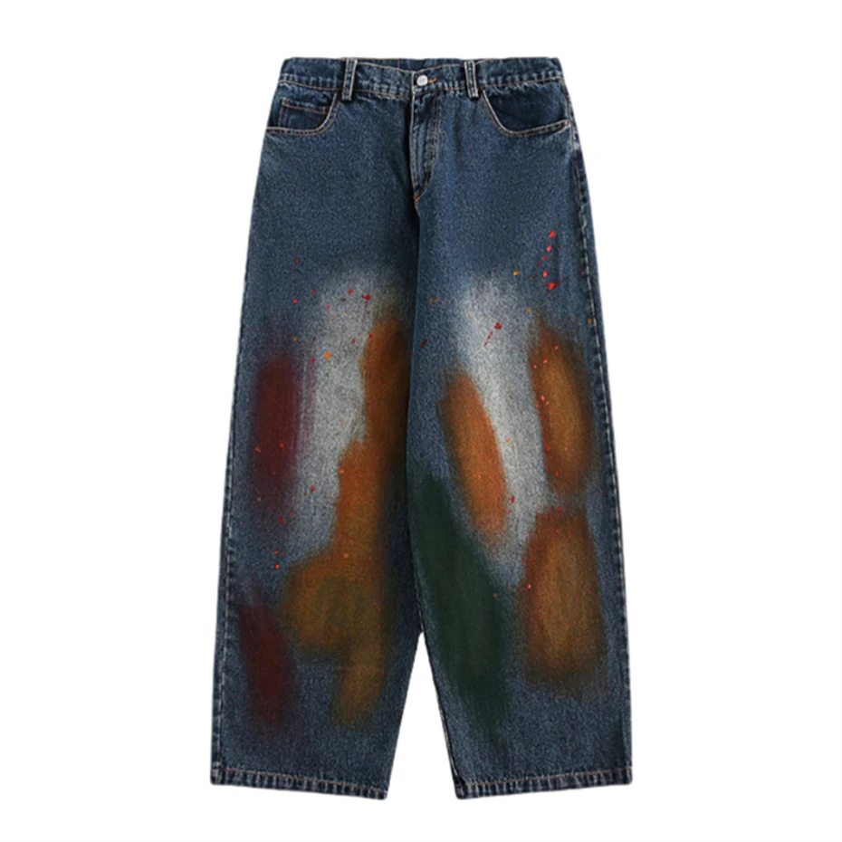Vintage Baggy Jeans Men Y2k Ripped Hole Patch Jeans Pants Streetwear Harajuku Washed Color Graffiti Denim Trousers Mens Clothing