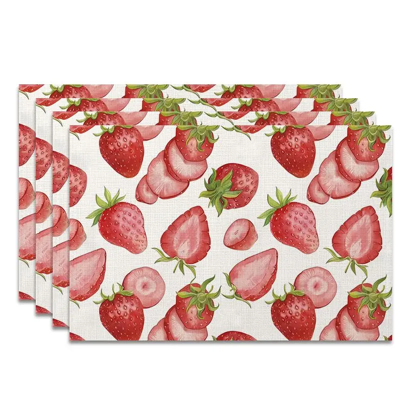 4Pcs, Yuanqi Strawberry Placemats, the Best Placemats, Washable, Suitable for Holiday Parties, Home Decoration, Kitchen Countertops, Rectangular Dining Rooms, Making Your Dining Room and Kitchen More Beautiful, Birthday Gifts and Housewarming Party Gifts for Family and Friends
