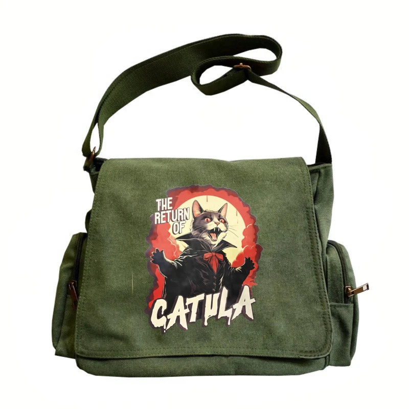 

Halloween Theme Canvas Bag Vampire Cat Print Women's Shoulder Bag Large Capacity Crossbody Bag Unisex Messenger Bag
