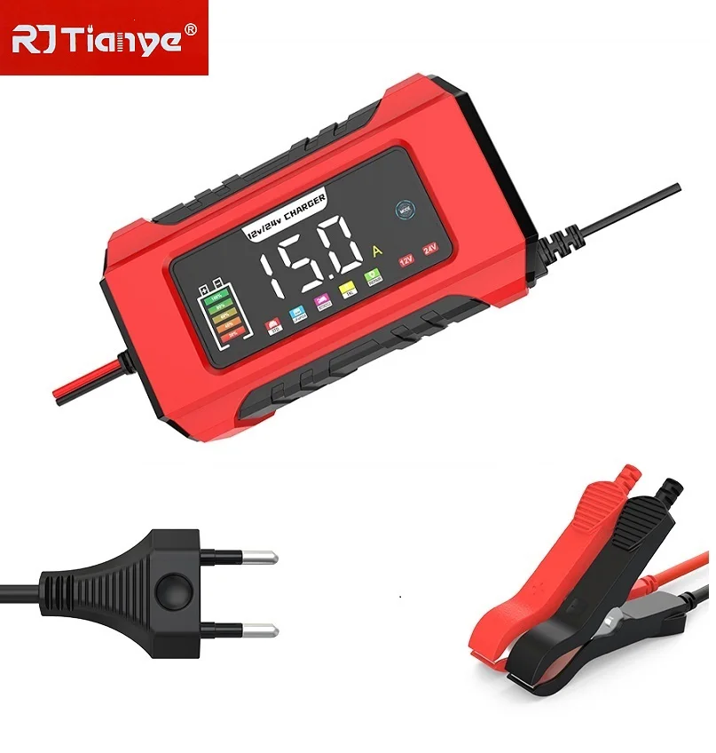 

EU Plug Car Battery Charger 12V15A/24V8A Smart Pulse Repair Lead-acid Battery Motorcycle Battery Charging LED Display
