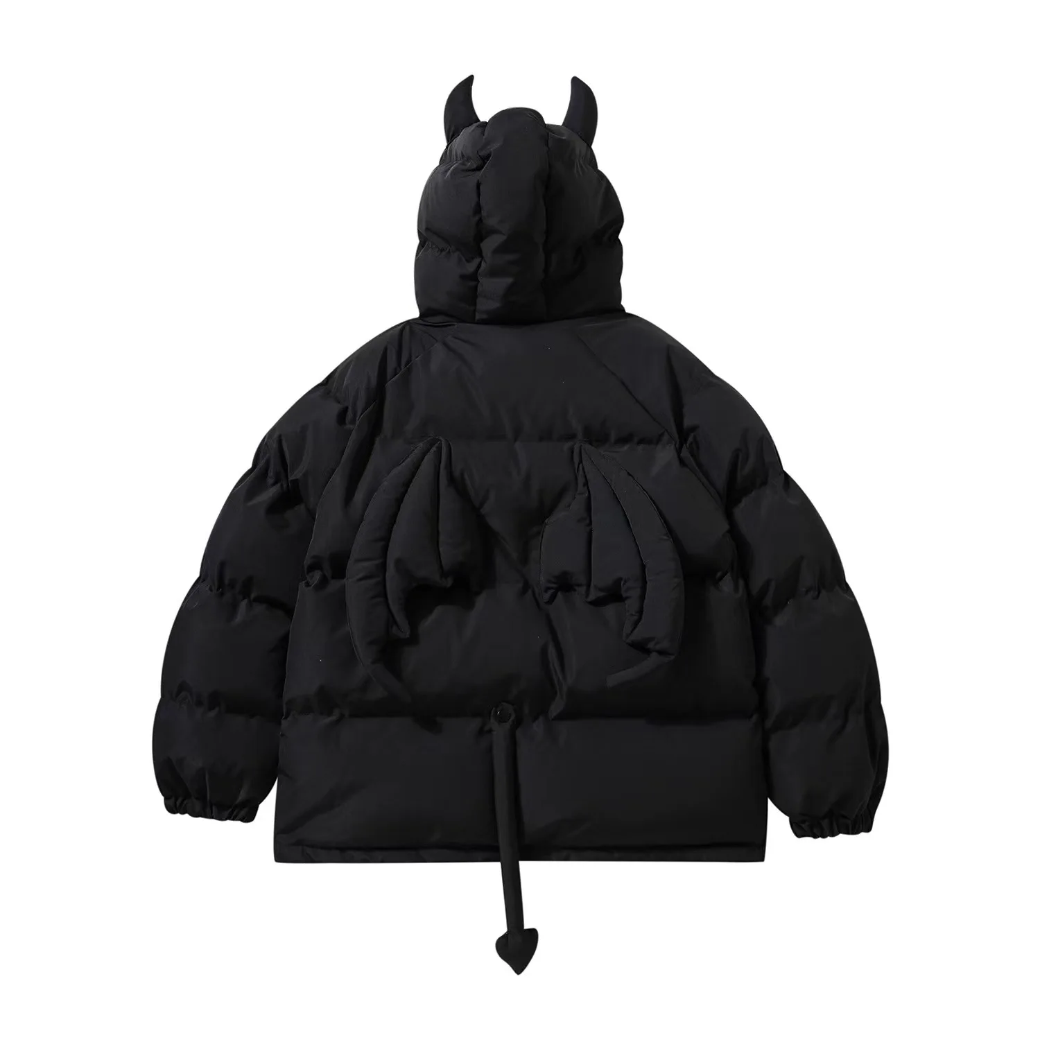 Devil Horn Hooded Jacket Parka with Bag 2023 Winter Streetwear Thick Warm Bubble Padded Coats Harajuku Casual Puffer Jackets