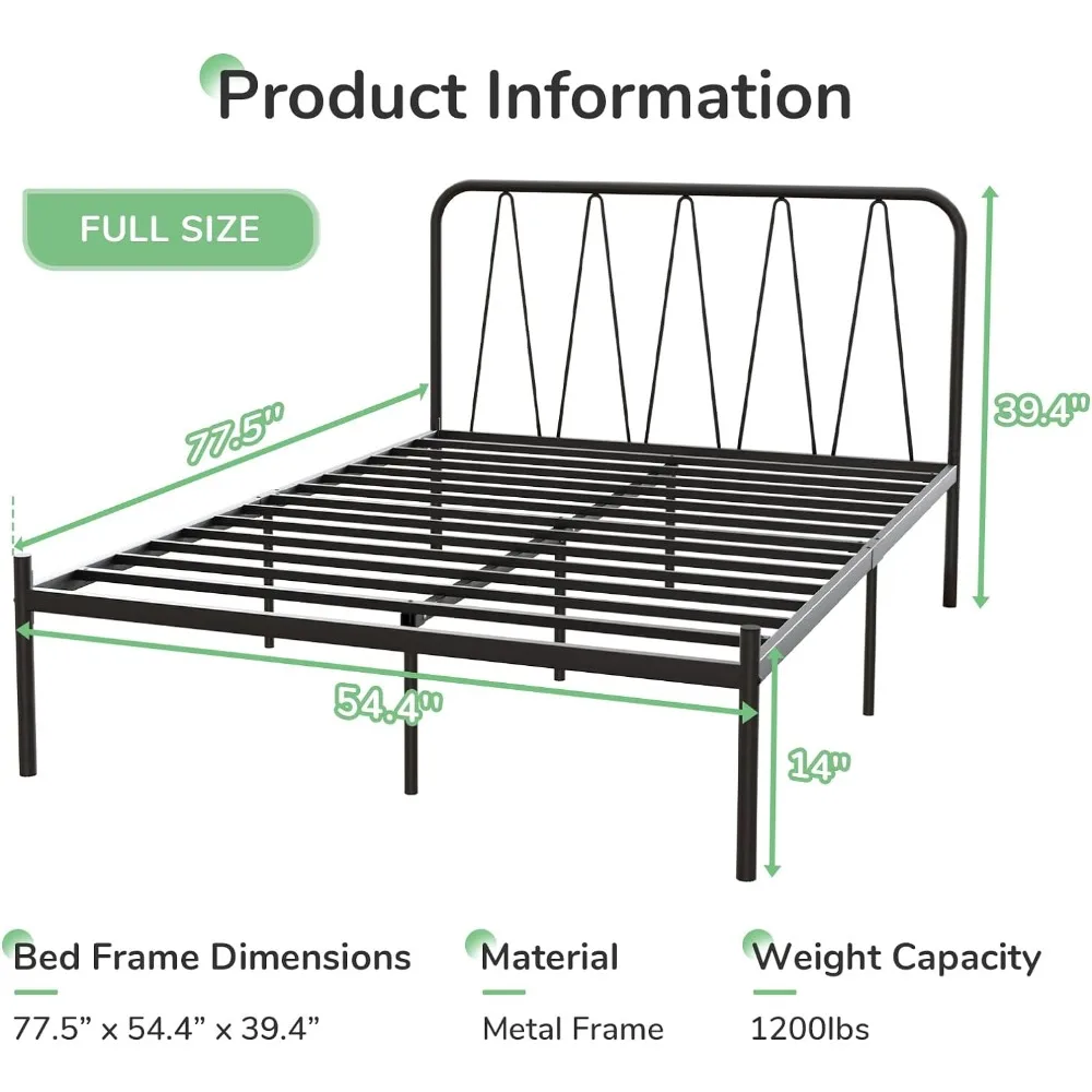 Full Size Bed Frame, 14 Inch Metal Platform Bed Frame , Heavy Duty Metal Slats Support,Easy Assembly,No Box Spring Needed