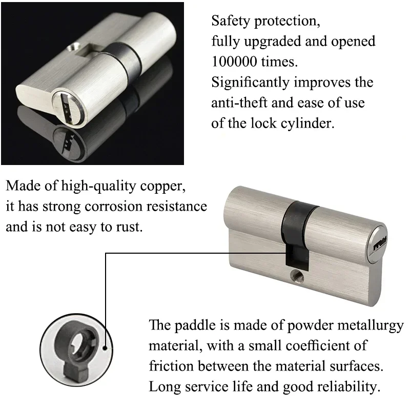 50-120mm Cylinder door,Door Cylinder Biased Lock Cylinder  Double Key Anti-Theft Entrance Brass Door Lock Lengthened Core Keys