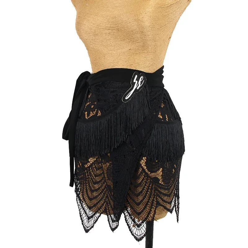 Nowa Fringe Latin Dance Skirt Women Sexy Tassel See Through Lace Skirt Hip Scarf Practice Clothes Samba Rumba Dancewear DNV14860