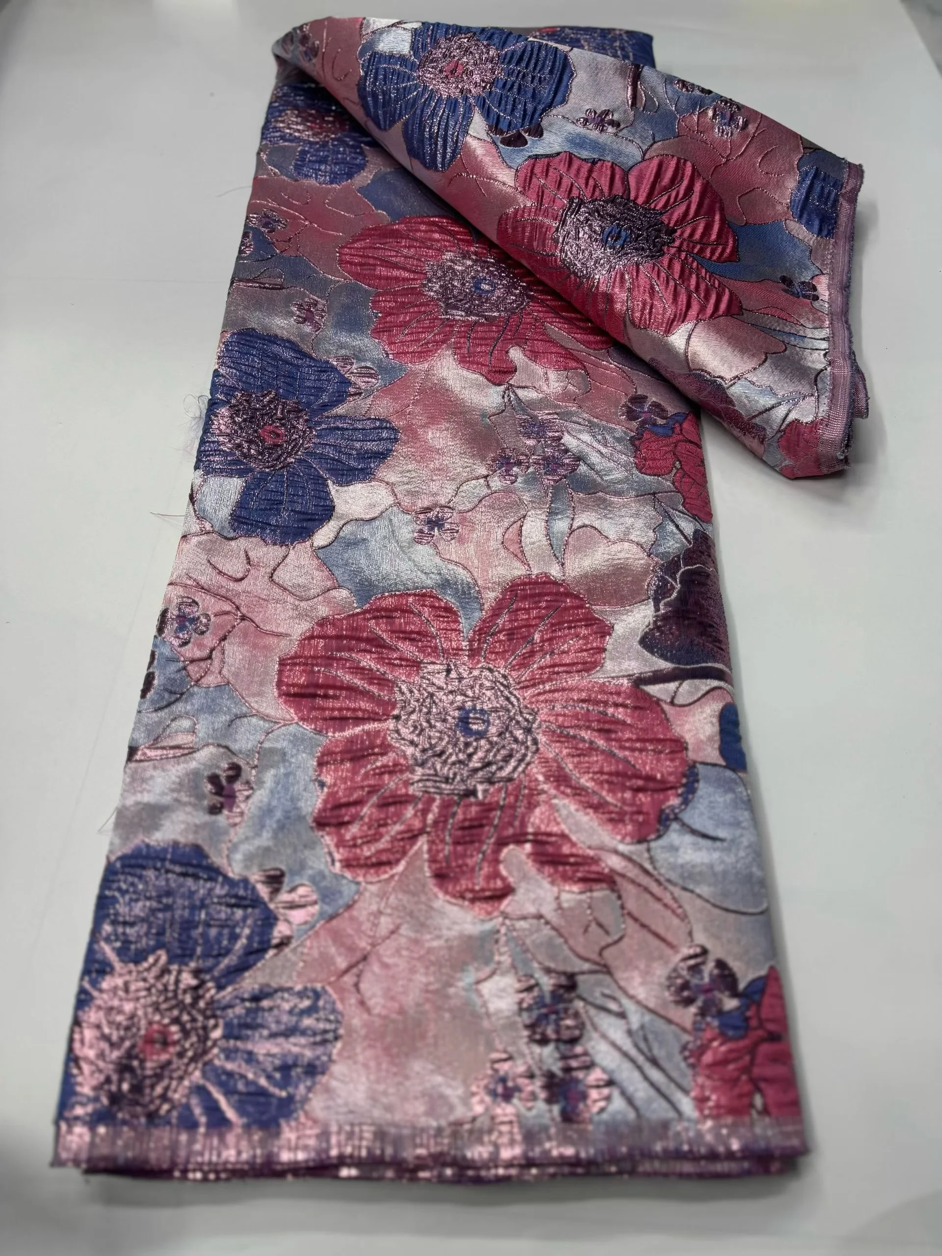 

2026 High Quality African Organza Brocade Lace Fabric 5 Yards French TulleParty Gown Dress Nigerian Jacquard Lace Sewing HCW6404