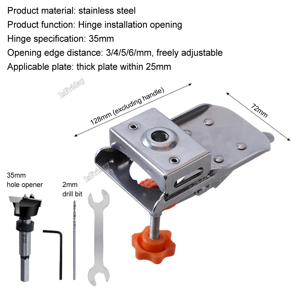 Imagem -03 - Carpintaria Hole Drilling Guide Locator Dobradiça Chato Jig com Fixação Plástico de Alumínio Buraco Opener Template Porta Armários 35 mm