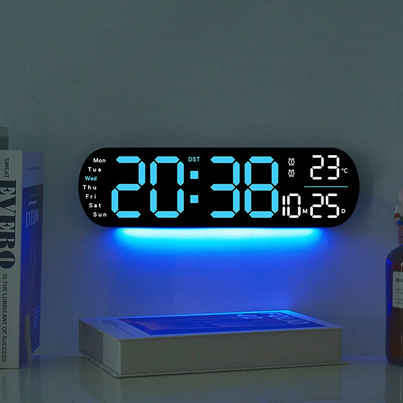 LED Digital Wall Clock With Atmosphere Temperature Date Week Display Light Color Changing Electronic Alarm Clocks Remote Control