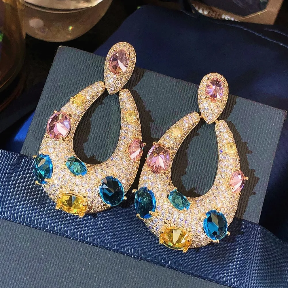 

Fashion Colorful Long Zircon Light Luxury Fashion Earrings Jewelry