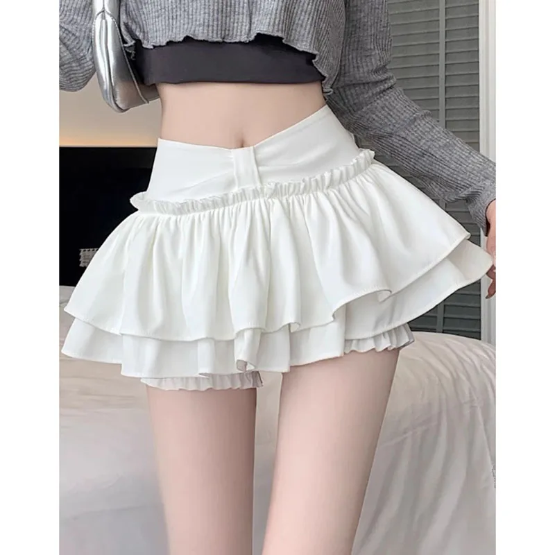Women'S Summer Korean-Style Fashion High-Waisted Slimming A-Line Mini Skirt With Lining    Solid Color Short Skirt     Cake Skir