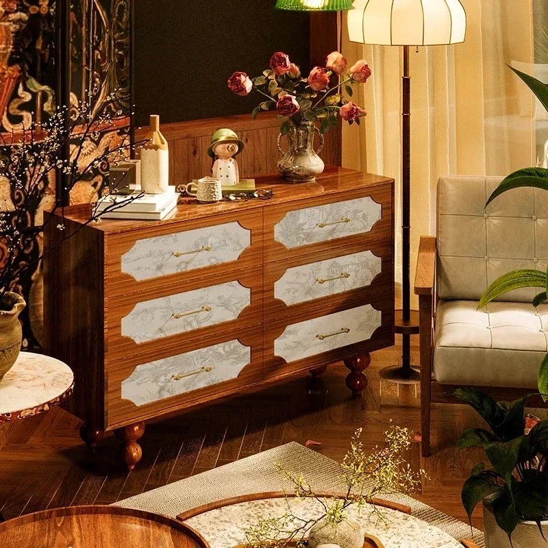 Y Vintage Style Retro Solid Wood Six-Drawer Entryway Cabinet Living Room Bedroom Wall-Mounted Storage Drawer Cabinet