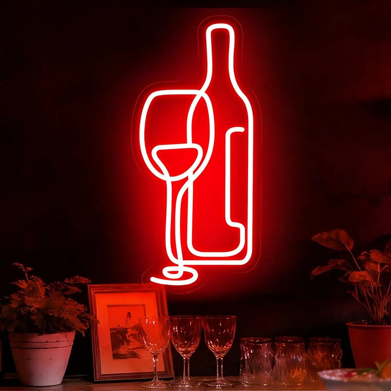 Wine Bottle And Wine Glass Neon Sign USB Dimmable LED Neon Lights for Home Bar Pub Restaurant Living Room Wall Art Decor Gifts