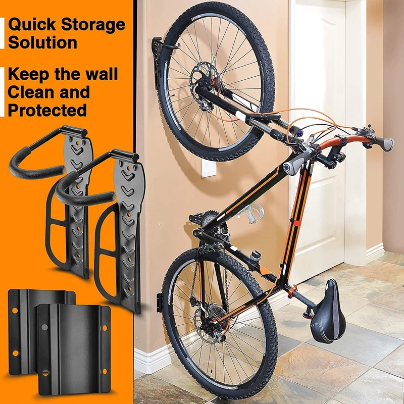 2 Sets Of Compact Bike Wall Mount With Protector With Upgraded Hardware - Easy To Install Hanging Bike Rack Garage