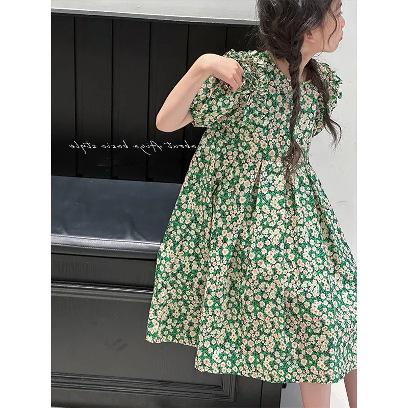 Girls' Floral Skirt Summer New Fashionable Short Sleeve Princess Dress Dress Children One Piece Dropshipping