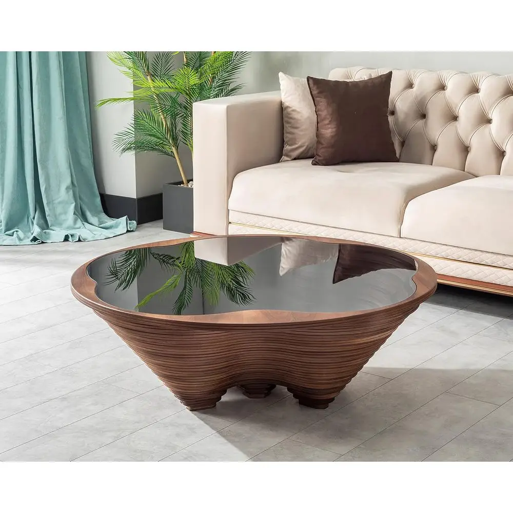 

Элегантный деревянный спиральный журнальный столик со стеклянной столешницей - стильный декор для гостиных, лаунж-зон, офисов и кафе