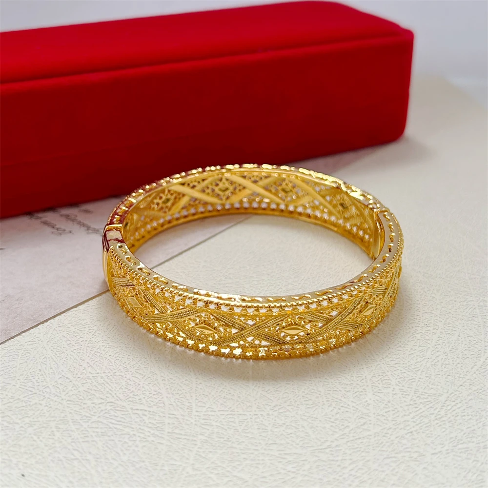 Women\'s Hand Bracelets Gold Color Exquisite Round Cuff Bangle Bracelet Pulsera Femme Vintage Jewelry Accessories Party Gifts