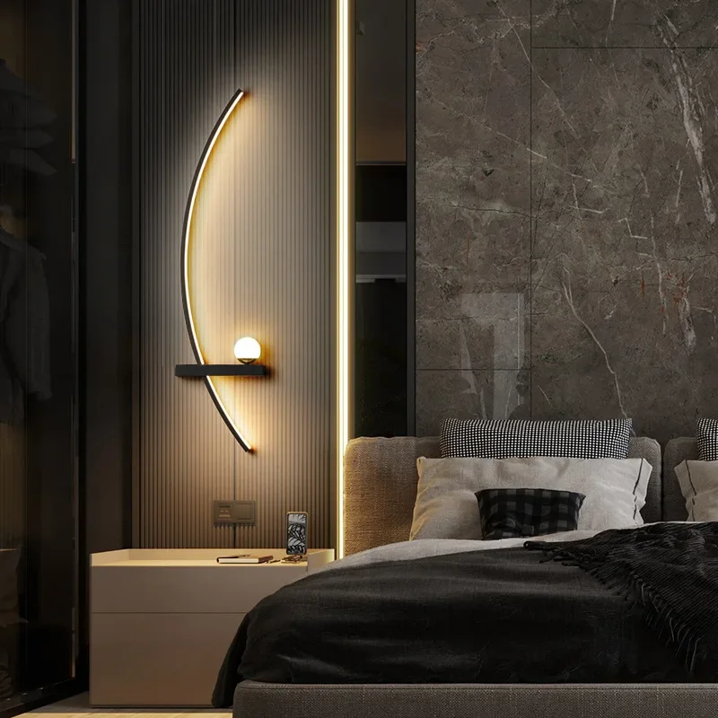 Modern LED Lights Wall Lamp Minimalist Bedroom Lamps Curve Wall Decoration Sconce Home Indoor Background Nordic Lighting Fixture