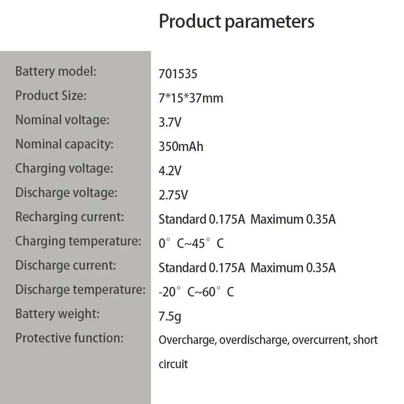 20pcs 701535 Li-polymer Battery 3.7V 350mAh Polymer Lithium Battery for Credit Card Machine Mp3 Mp4 GPS Dog Training Device