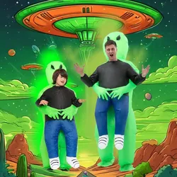 Disfraz divertido de Alien verde para adulto y niño, disfraz inflable para fiesta de Carnaval y Halloween