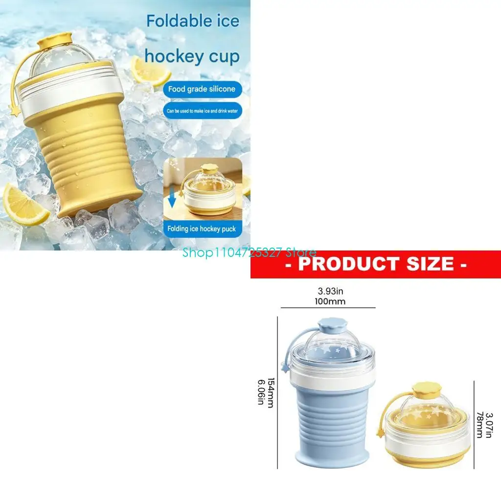 D8KF Leak Proof Silicone Bottle With Ice Cubes Mold Folding Drinking Cup With Lid