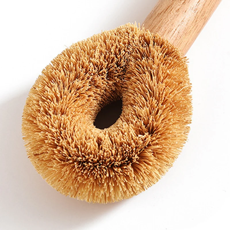 Coconut Palm Brush Pot Brush Glass Decontamination Cleaning Sponge Natural Wooden Handle Bottle Kettle Non-stick Skillet Cleaner